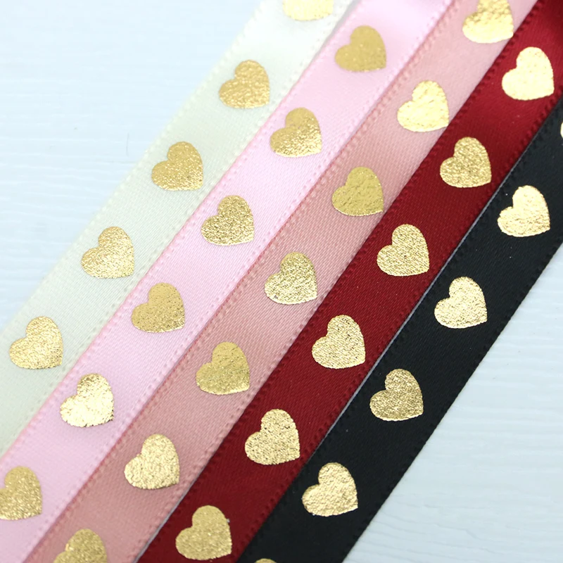 (10 Meters/roll) 10mm Hot Stamping Peach Heart Ribbon Love Ribbons Valentine\'s Day Packaging Handmade Gift Packaging Decoration