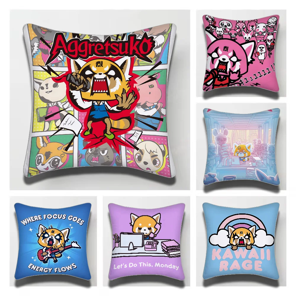Sanrio Aggretsuko Decorative Room Aesthetics Pillow Case Home Decor Bedroom Sofa Bed Pillow Cover 45x45