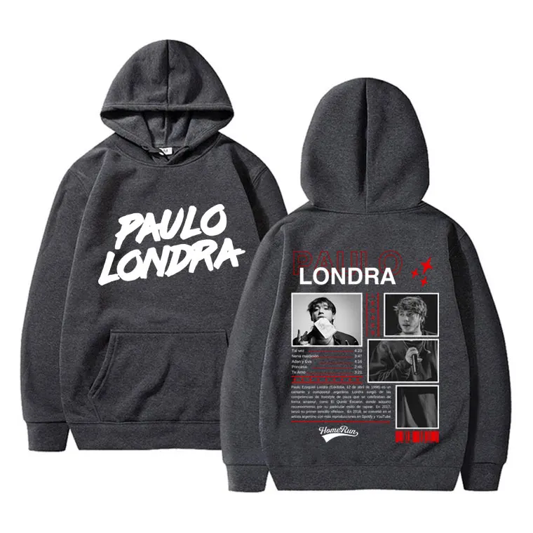 Rapper Paulo Londra Homerun Double Sided Print Hoodie Men Women Hip Hop Vintage Hooded Sweatshirt Male Fleece Oversized Hoodies