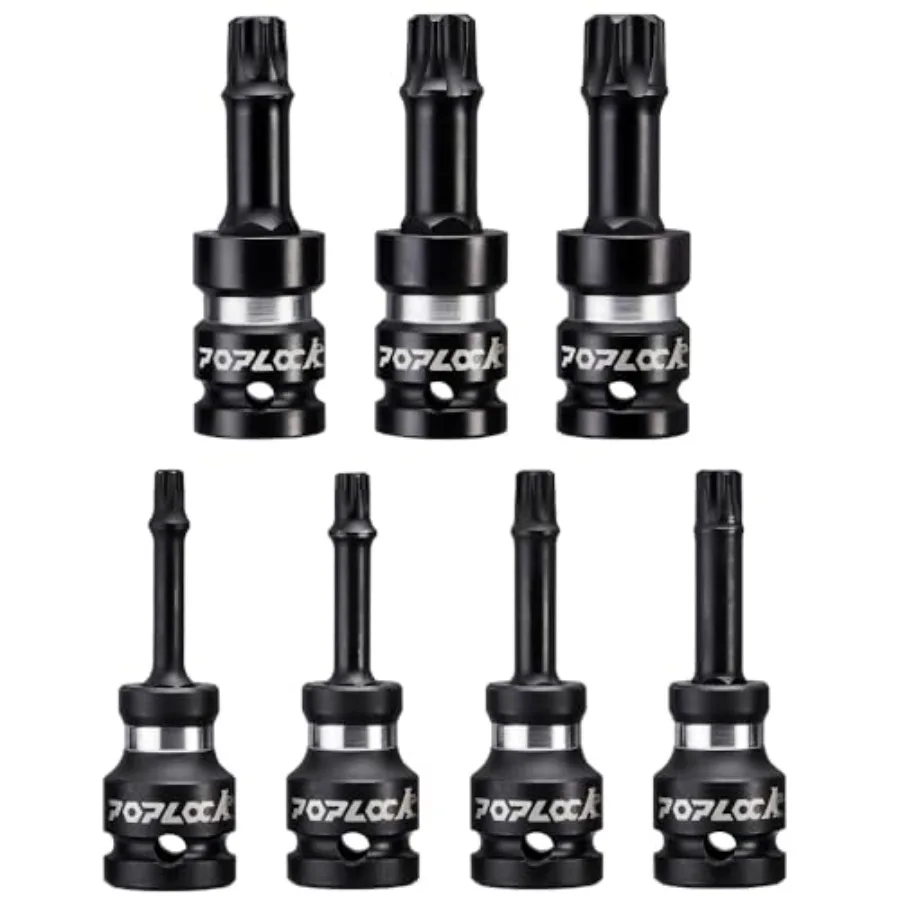 

Impact Driver Set 7-Piece ½ inch Drive Star Bit Set T30 T70 75mm Long Impact Driver Bit Set with 6-Lobed Allen Tips for Torx Fa