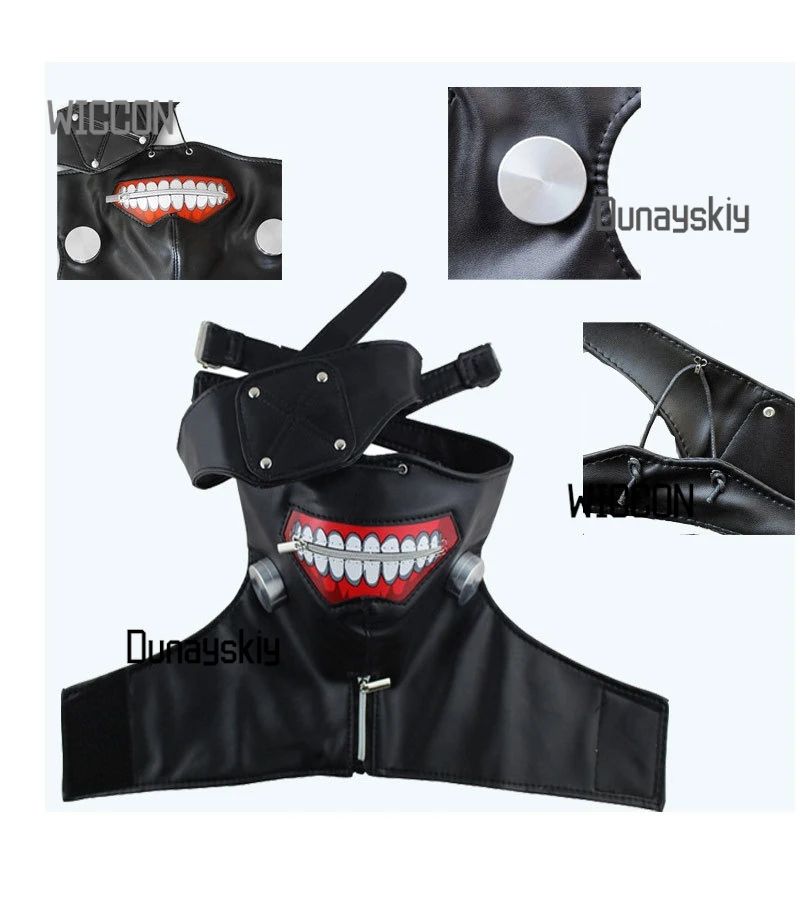 Máscara de cosplay Kaneki Ken – Máscara de Halloween com zíper e boca Kakugan Eye para convenções de anime, crianças ou adultos