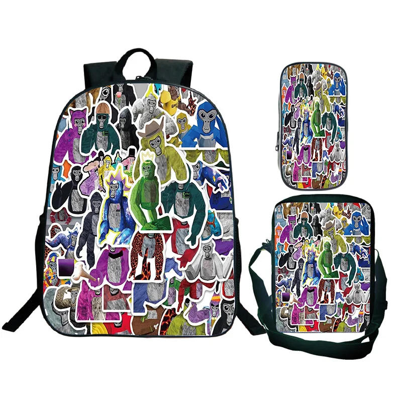 

Рюкзак Mochila Gorilla Tag, сумка на плечо, сумка для ручек, 3 шт., студенческие забавные рюкзаки с героями мультфильмов, легкий рюкзак с изображением животных на заказ