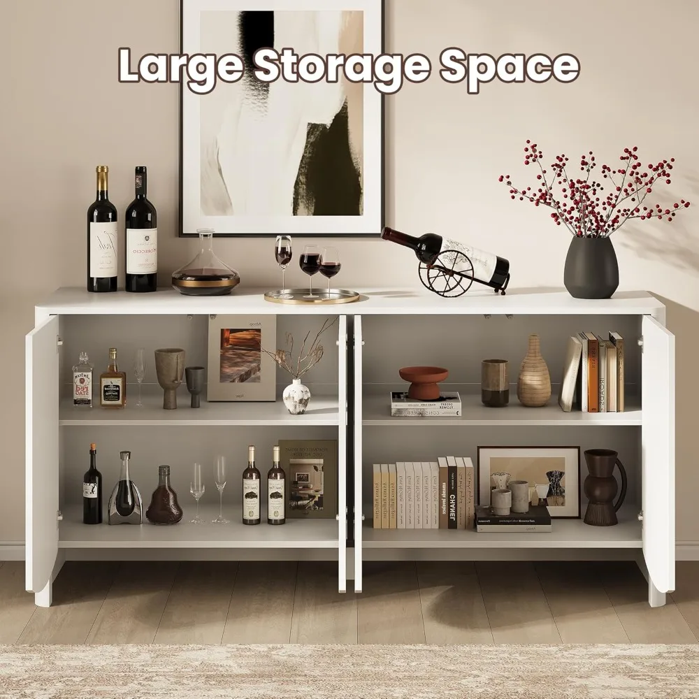 خزانة بوفيه جانبية مع مساحة تخزين، وخزانة تخزين مخددة مع 4 أبواب وأرفف قابلة للتعديل، وحامل تلفزيون Credenza الحديث #5