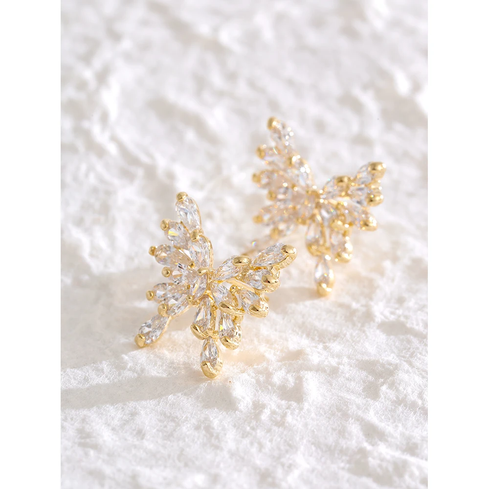 Mchic Cubic Zirconia Butterfly Stud Earrings 14K Golden Plated Fashion Design Fantasy Jewelry 2025 Wholesale