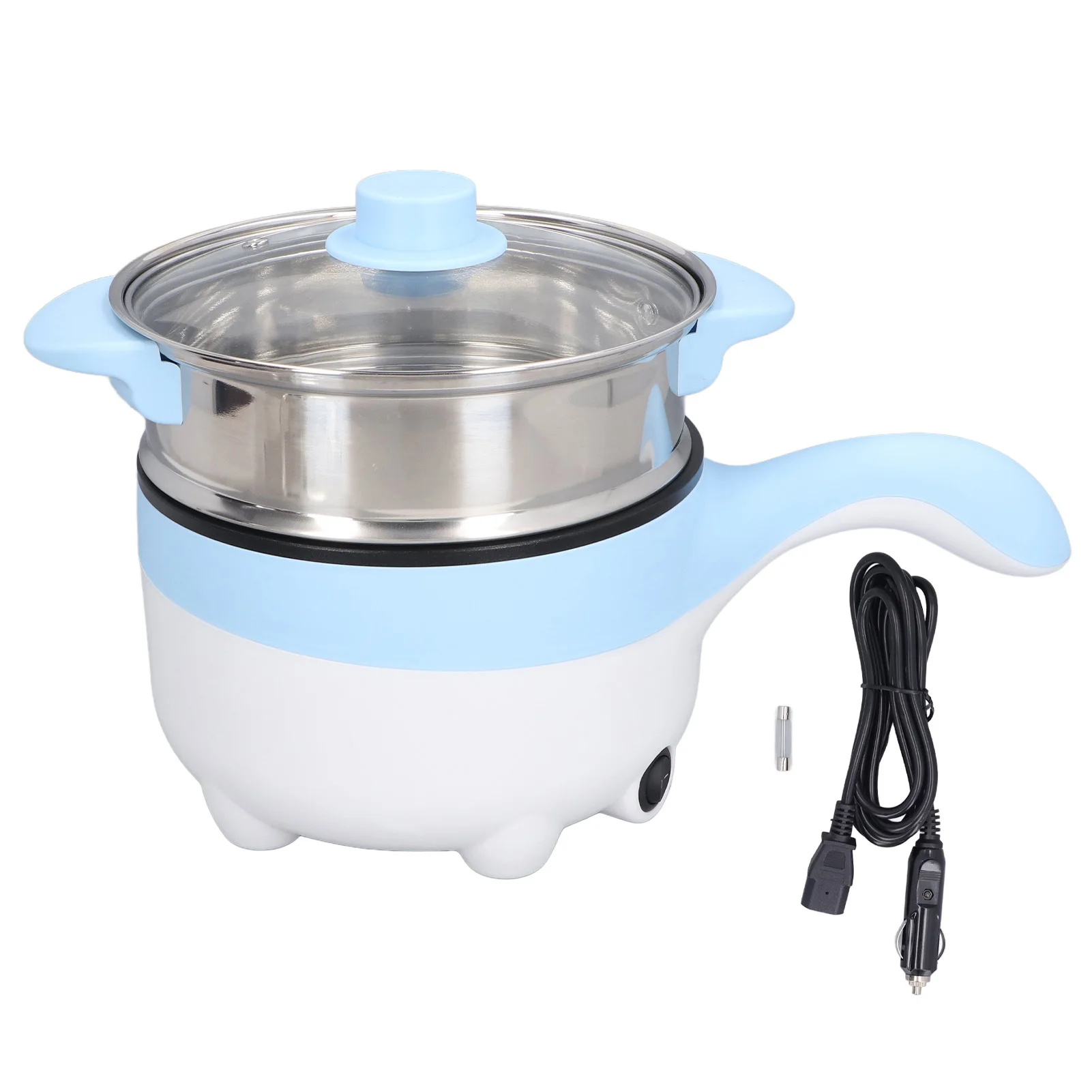 Car Electric Cooking Pot Stainless Steel  Automatically Cut Off Multifunction Electric Skillet with Steaming Pot for Picnic