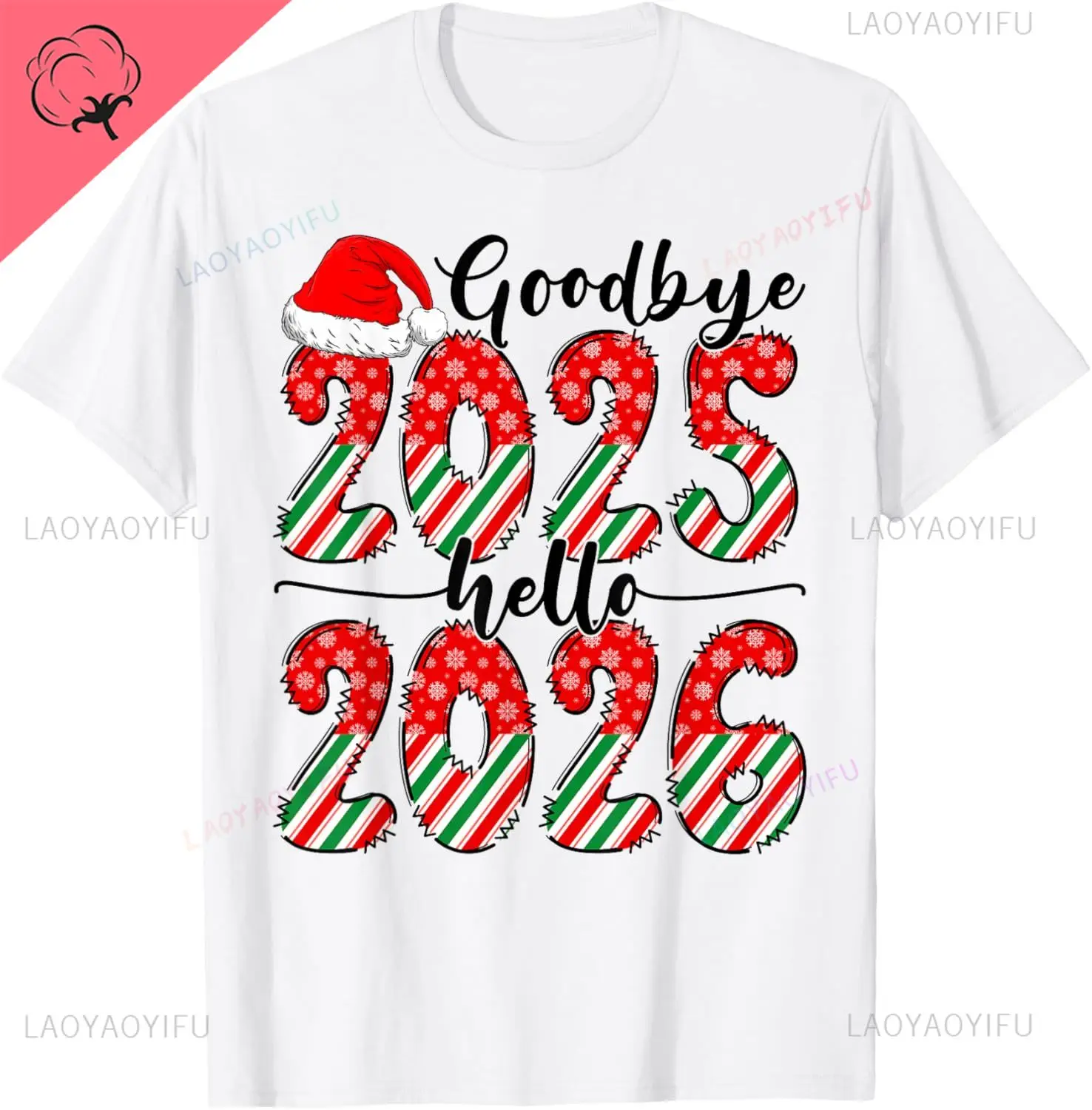 Goodbye 2025 Hello 2026 Christmas 2025 Happy New Year 2026 T-Shirt Kawayi Cotton Tee Graphic T Shirts Camiseta