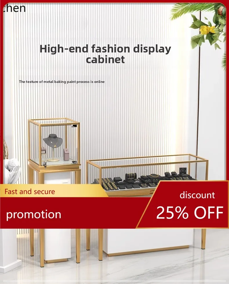 ZML Stainless Steel Jewelry Display Cabinet Showcase Watch Glasses Glass Display Shelf