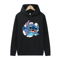 2024 Hot New Fashion Men Pullover Cartoon Anime Stitch Women Hoodies Autumn Winter Black Couple Sweatshirt Clothing Tops