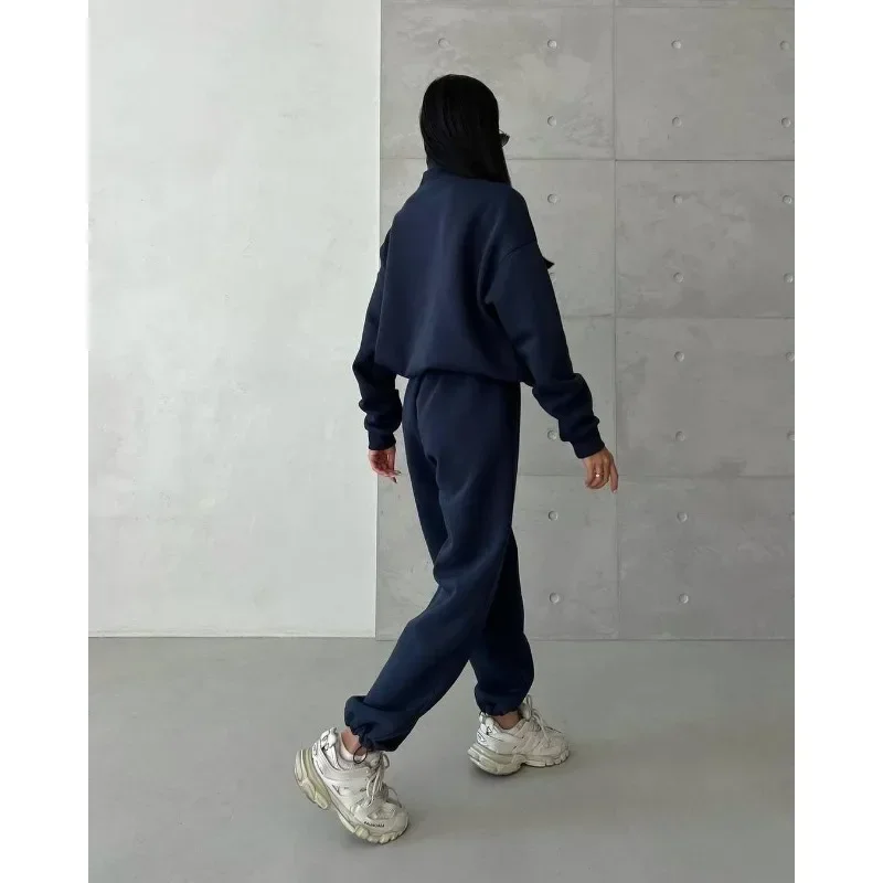 2024 European and American style women\'s new casual fashion stitching thickened long sleeve sweater pants sports suit