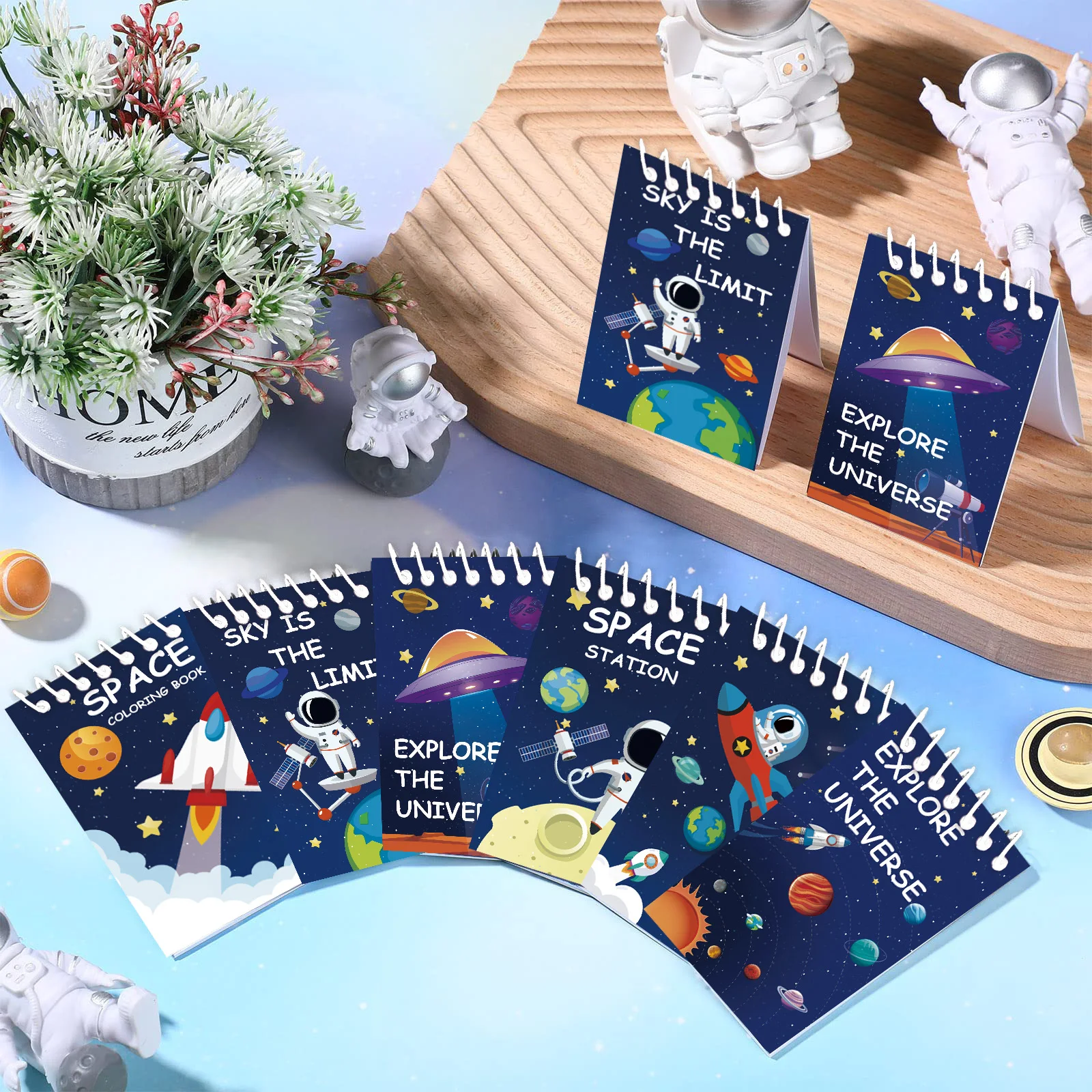 Outer Space Mini Notebook 6 Pack Kids Space Party Favors Solar System Astronaut Science Rocket Planet Small Spiral Notepad for S