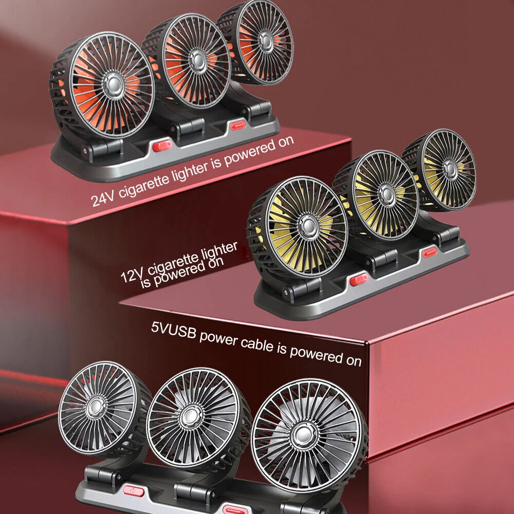 12V 24V Autoventilator 3 Köpfe 360 ° Einstellbarer, automatisch kühler Lüfter mit geringem Geräuschpegel, multifunktionaler Lüfter mit temporärer Parkkarte für Fahrzeuge. – Detail 4