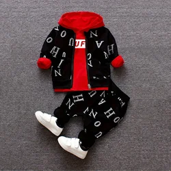 3PCS Children's Spring and Autumn Season Full Print Letter Zipper Shirt Coat Bottom Long Pants Set