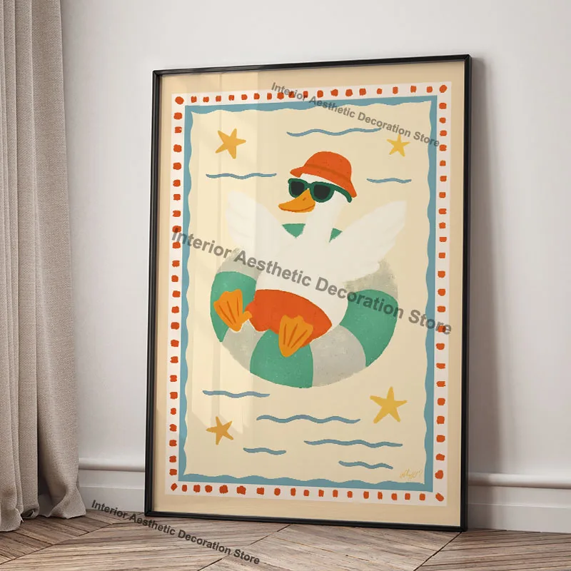 Whimsical Duck Rabbit Owl Sports Canvas Print Poster Cartoon Funny Animals Art Print Bedroom Nursery Wall Art Home Decor Poster