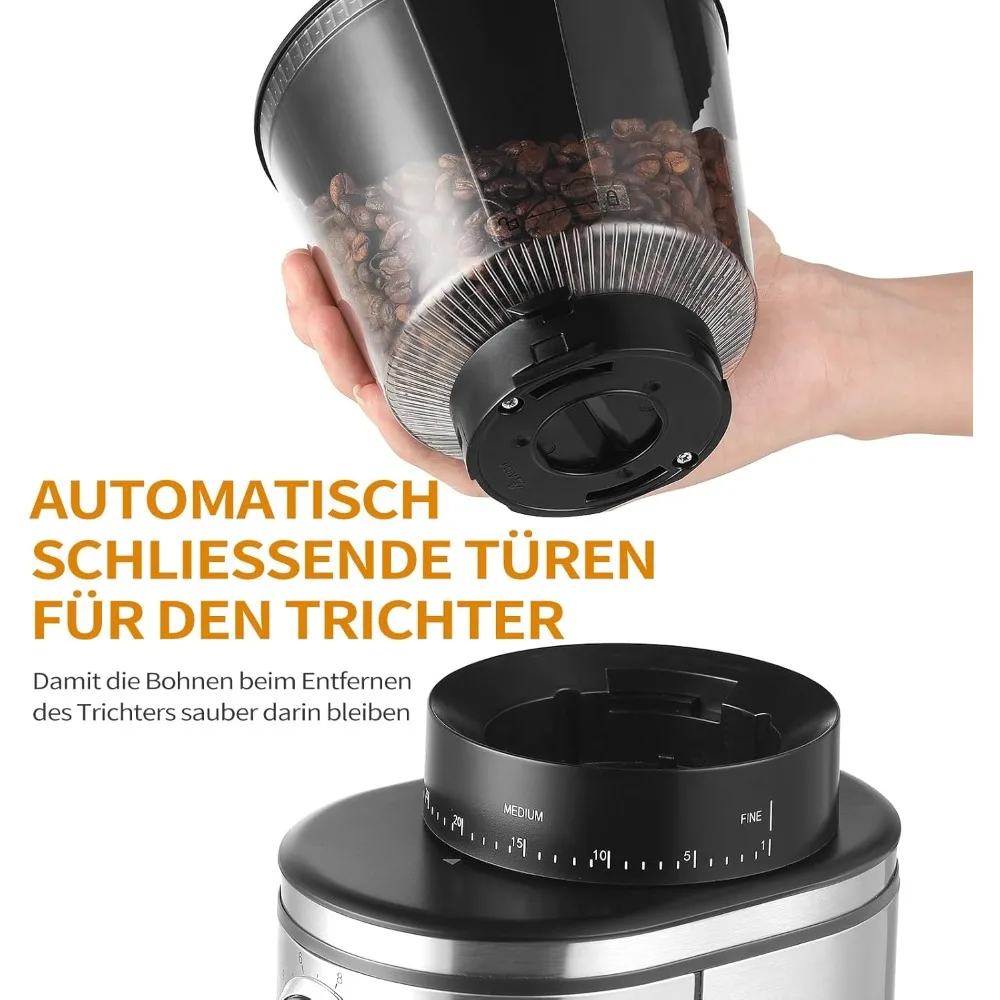 Młynek do kawy Burr, elektryczny młynek stożkowy do ziaren kawy z 30 regulowanymi poziomami mielenia dla 2-12 filiżanek, srebrny i czarny