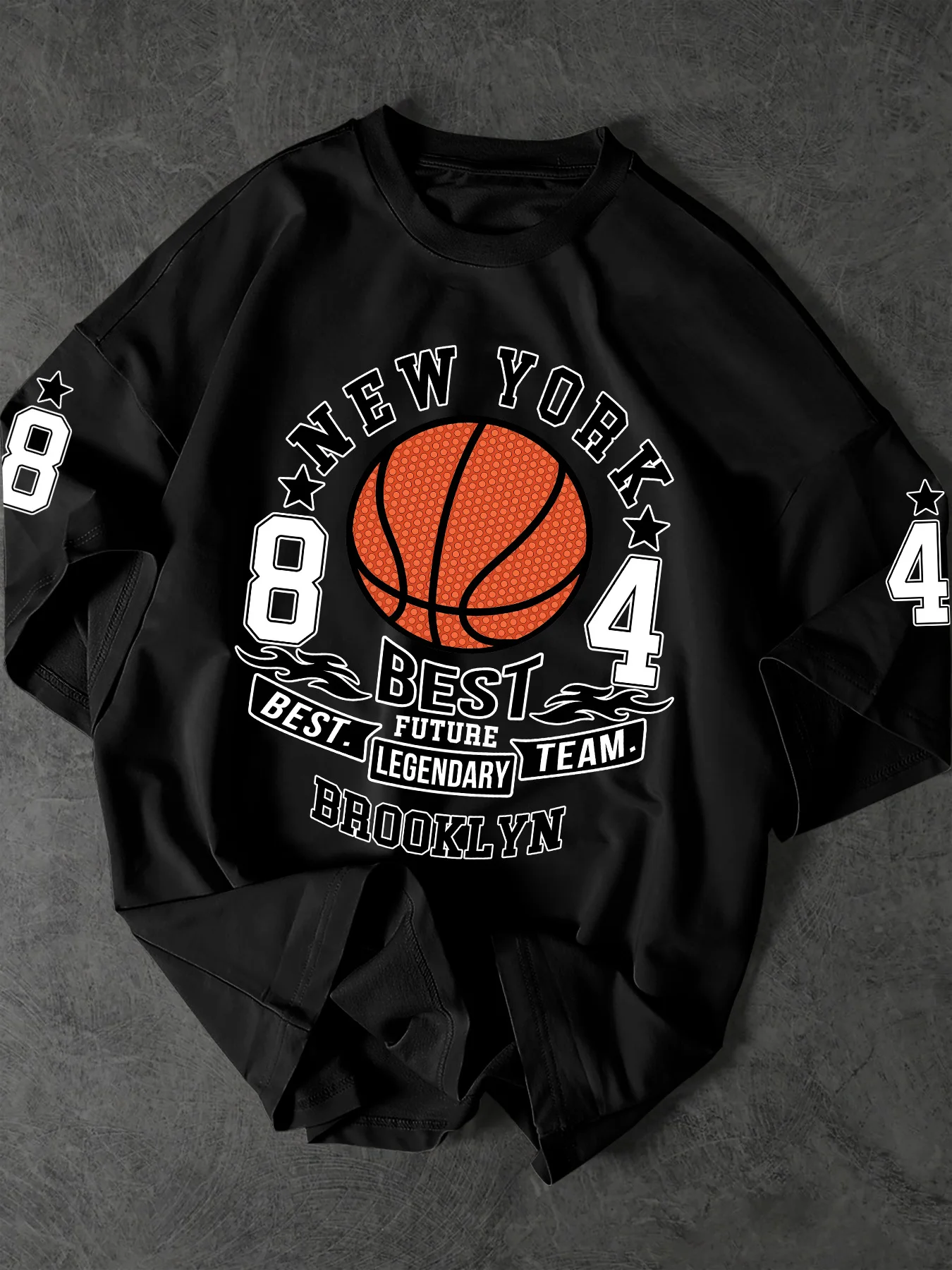 Men Casual Oversized T-Shirt Vintage NYC Brooklyn Basketball Sports Streetwear Graphic Print Machine Washable S-XXL