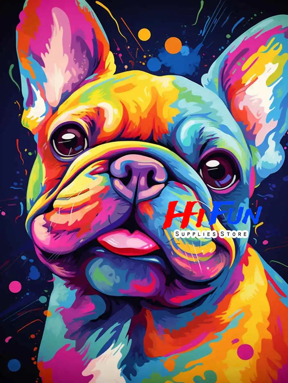 フレンチブルドッグ子犬フルドリルダイヤモンド絵画アート、DIYクロス