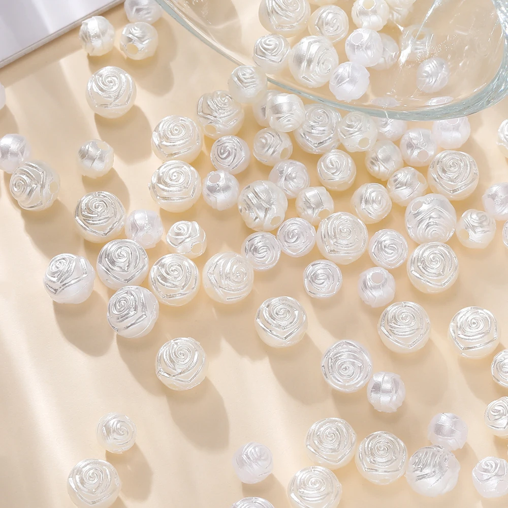 

100-200PCS 6/8mm ABS Rose Flower Beads 3D Carved Loose Beads for DIY Bracelet Necklace Jewelry Making Supplies