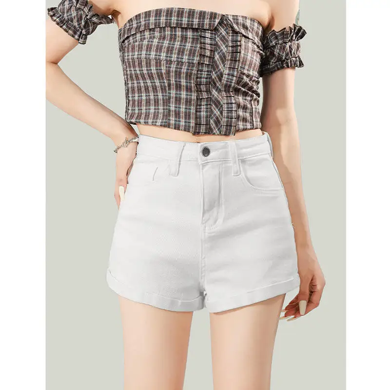 High Waist Straight Leg Denim Shorts Women's Spring Summer New Loose Fit Slimming INS Cuffed Jeans Shorts Trendy Style