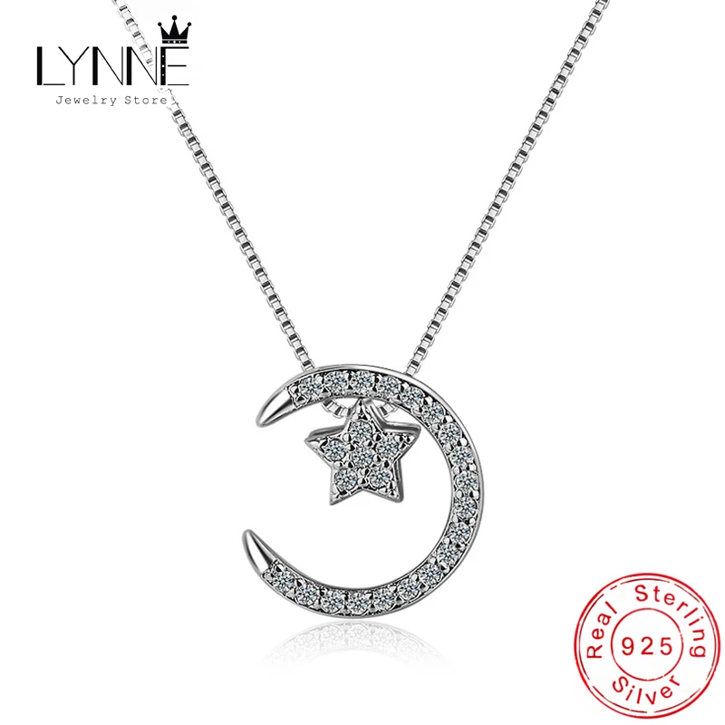 New 925 Sterling Silver Fine Moon&Stars Zircon Pendant Necklaces Fashion Women Jewelry Rhinestone Multi Style Clavicular Chain