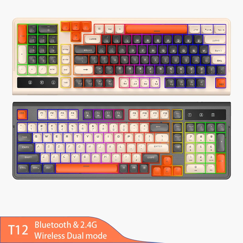 

Gaming Keyboard RGB LED Backlit T12 98Key 2.4G Bluetooth 2000mAh Rechargeable Office Gaming Keyboard For PC Laptop Computer