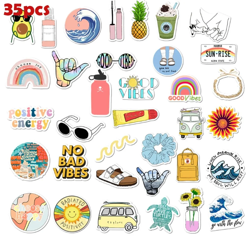 35PCS/Bag VSCO Girl Style Cartoon Stickers Car Motorcycle Travel Luggage Phone Guitar Laptop Waterproof PVC Cool Joke Stickers