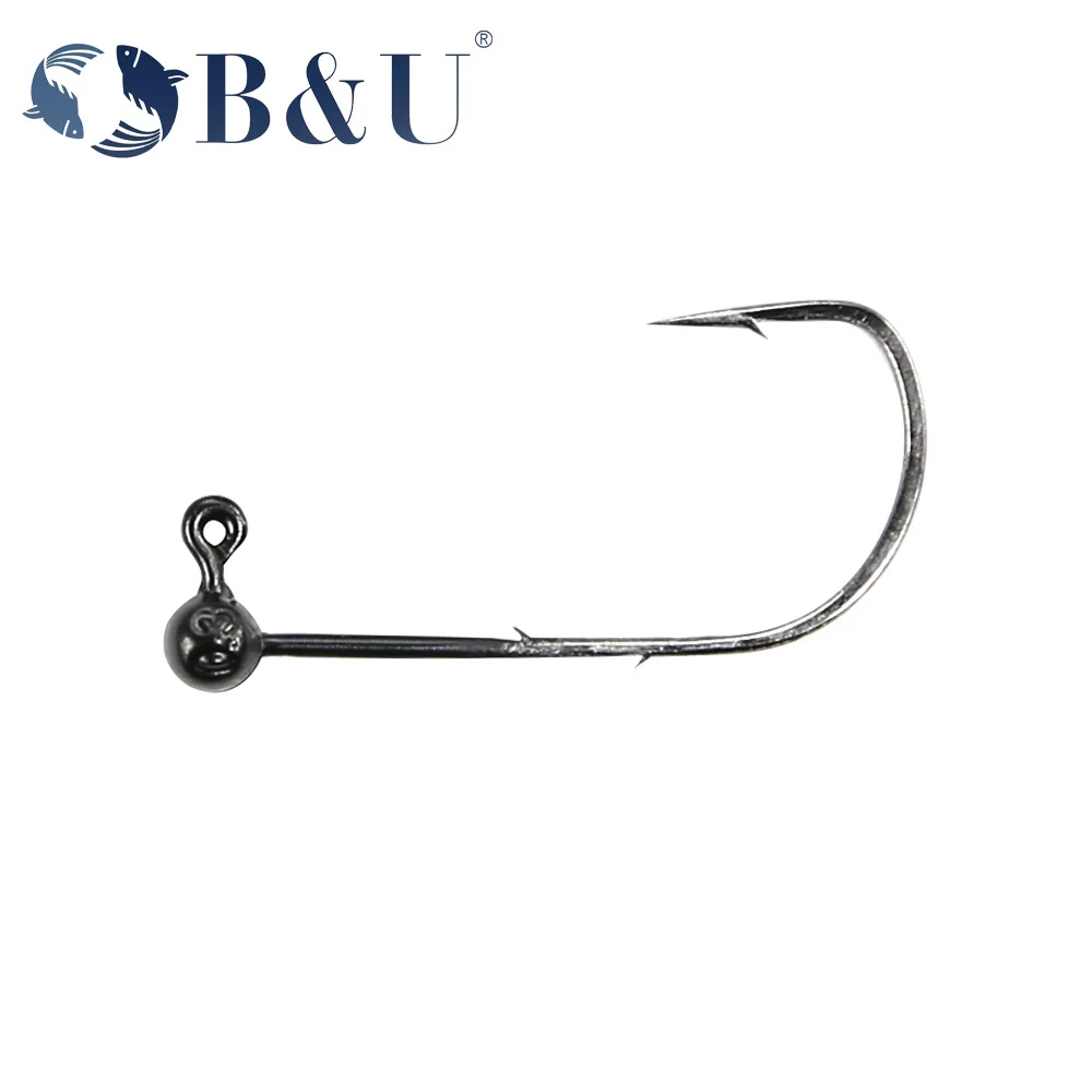 

Черный крючок для джиг-головки B&U Micro NED, круглый крючок с джиг-головкой, без сорняков, с длинным хвостовиком, вторичные крючки для рыбалки с мягкими червями