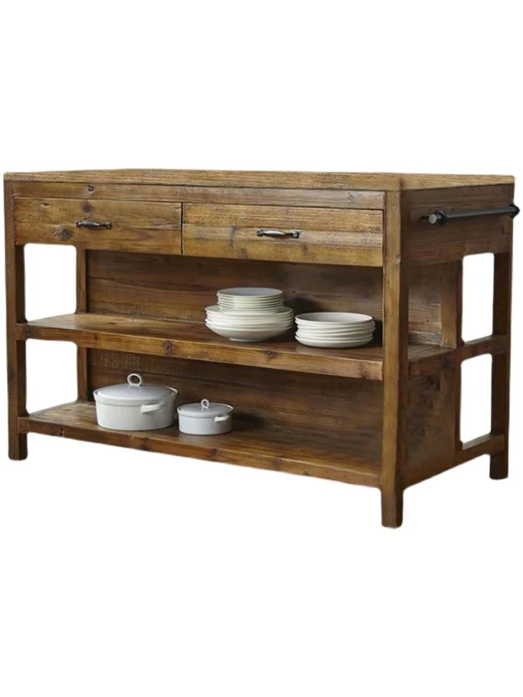 

American Country Side Cabinet Solid Wood Industrial Wind Tea Cabinet Kitchen Locker Nakajima Dining Cooking Table Cabinet