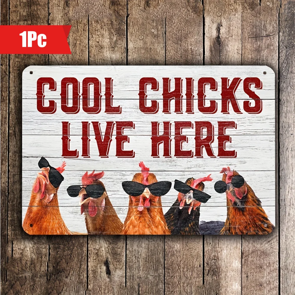 Chicken Coop Sign: Cool Chickens Live Here - Chicken Coop Sign, 1 Piece, 30X 20cm - Metal Cool Chickens Here Information Sign