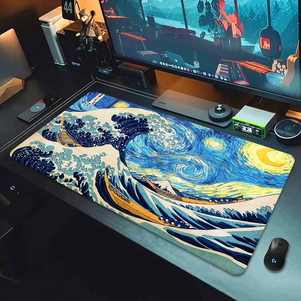 

Коврик для мыши Gamer XXL, резиновый коврик для клавиатуры Otaku, нескользящий коврик для ноутбука, Япония, Великая волна Канагавы, большой игровой коврик для мыши