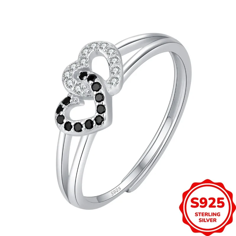 

Exquisite and Versatile Genuine S925 Silver Heart-shaped Interlocking Women's Personalized Ring