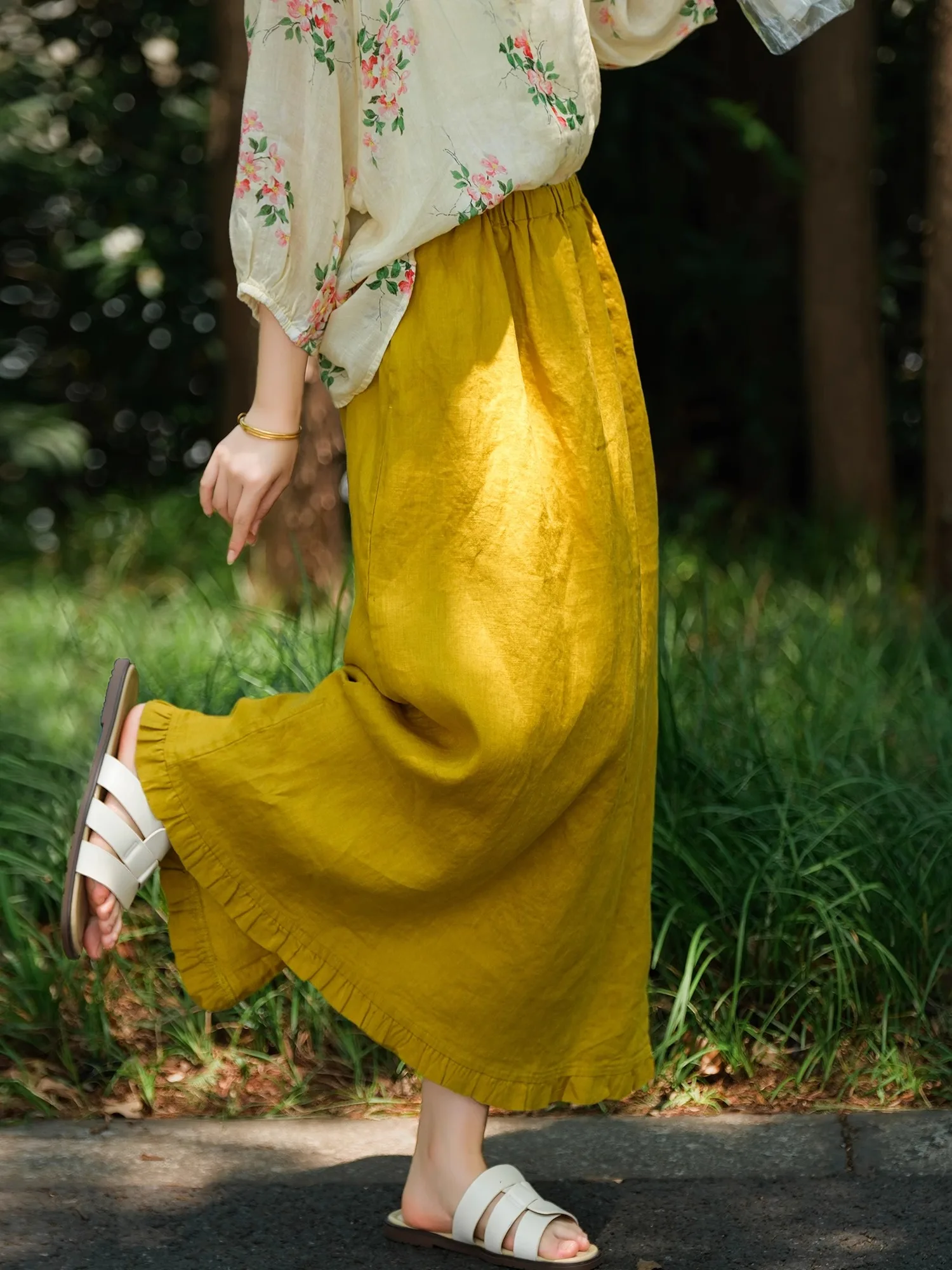 

Простая длинная юбка с эластичным поясом и кружевным подолом из льна, женская модная летняя юбка от Xiaoaire