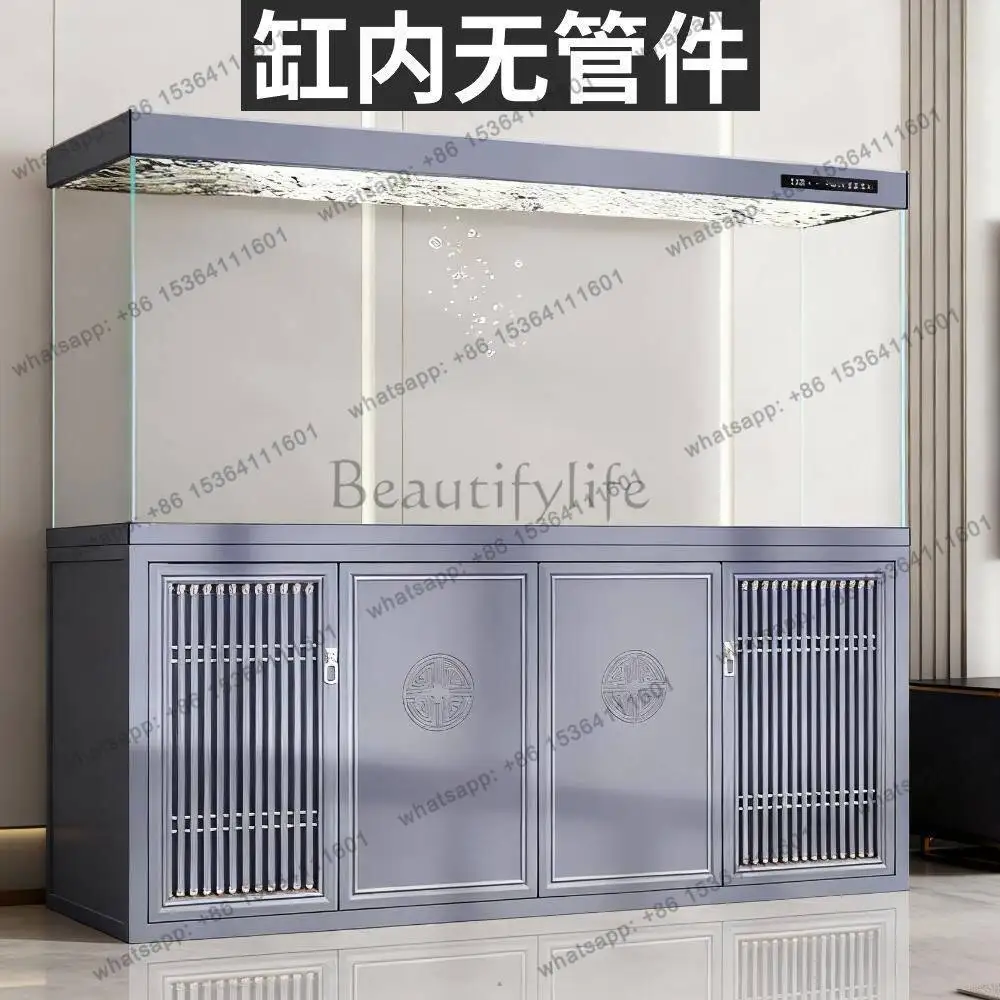 Floor-to-ceiling Chinese tubeless arowana tank medium and large ultra-white glass screen partition bottom filter aquarium