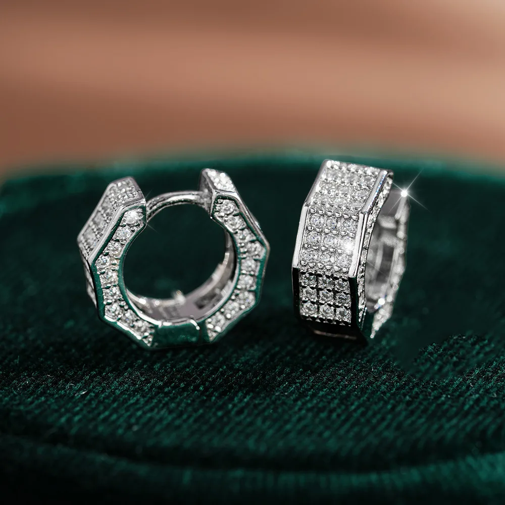 

Hip Hop 18K Gold Moissanite Earrings Square Luxury Inlaid European and American Men's and Women's Platinum PT950 Earrings