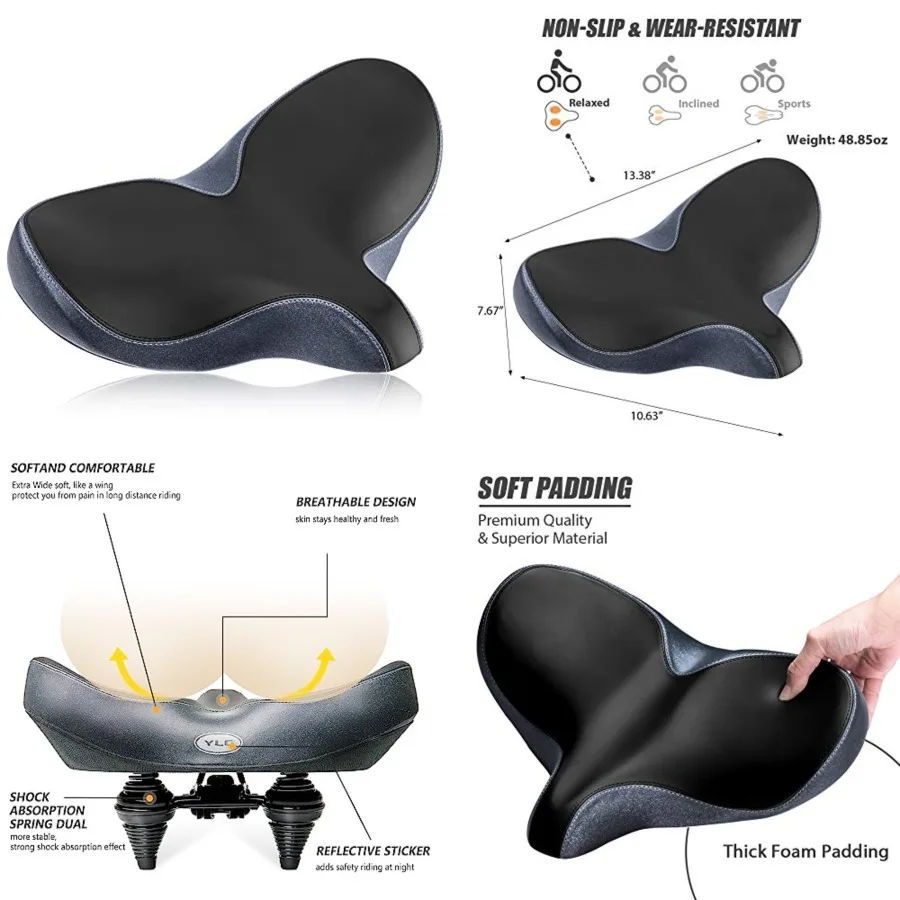 

Oversized Comfort Bike Seat Comfortable Replacement Bike Saddle Soft Bike Saddle Waterproof Universal Fit Bicycle Seat for Wome