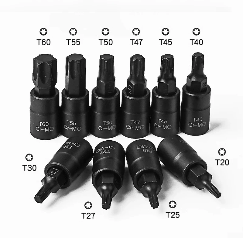 Imagem -02 - Drive Torx Chave de Fenda Bit Soquete Adaptador Chave Allen Estrela Métrica T20 T25 T27 T30 T40 T45 T47 T50 T55 T60 Ferramentas s2 10 Pcs por Conjunto