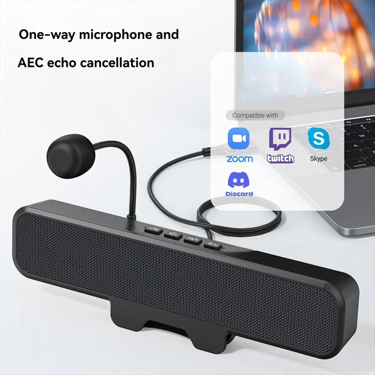 

(BOFF) USB-колонка для настольного компьютера и ноутбука со съемным микрофоном, легко крепится к монитору