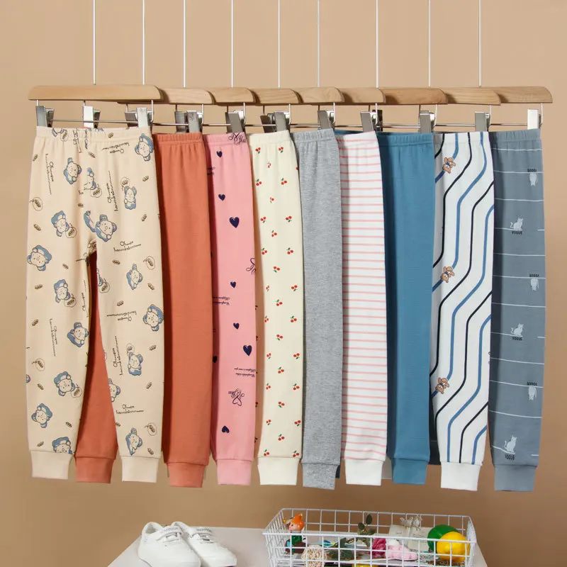 

Children's Single Piece Base Home Sleep Pants Autumn/Winter Striped Inner Warm Pants