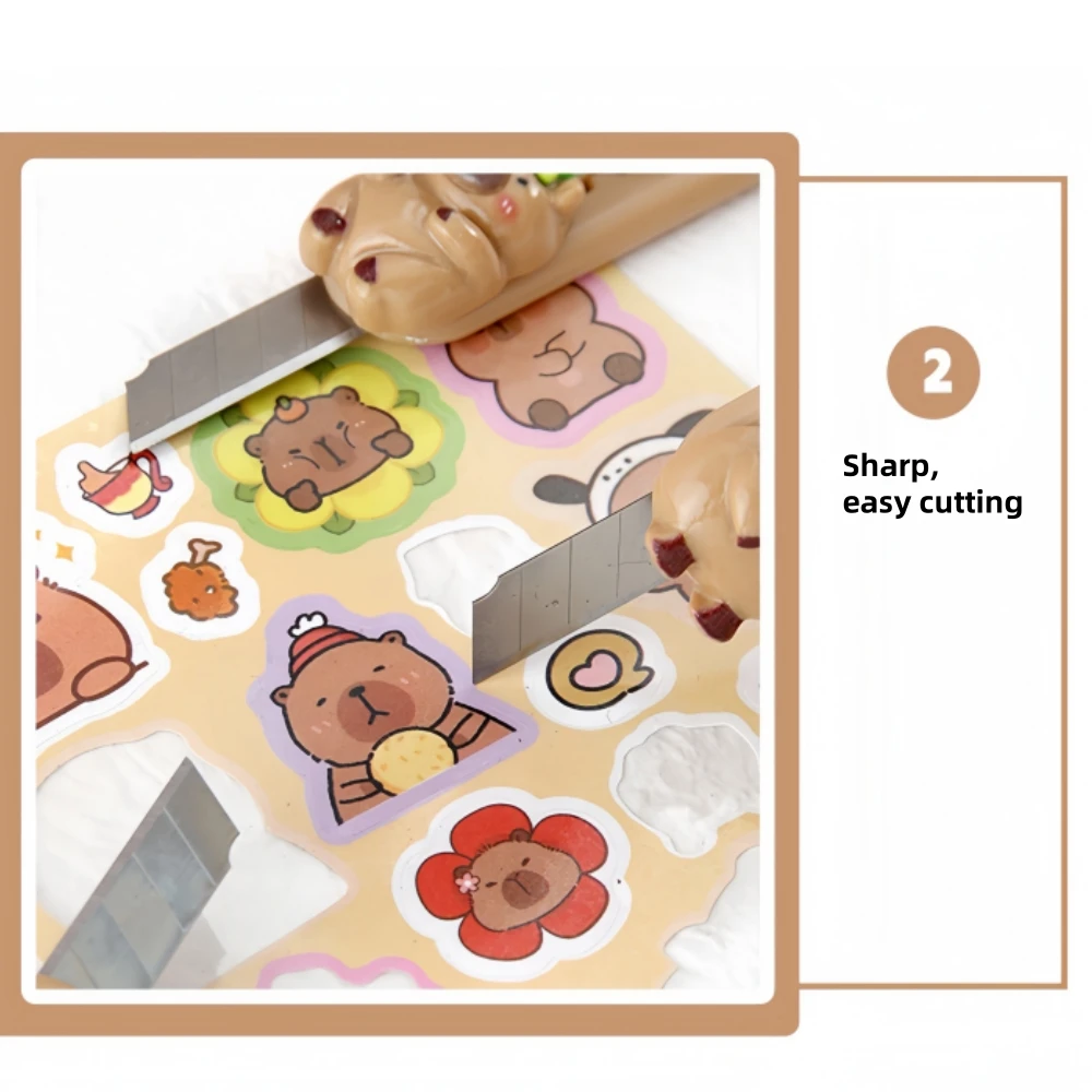 Kawaii Mini Cappybara Portable Sharp Open-box Artifact Paper Wrapping Cutting Utility Knife Refillable Blade Stationery Gifts