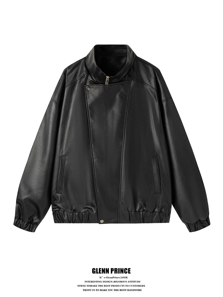 

GPstudio American Retro Motorcycle Jaet Men's High-End Windproof Leather Coat Zipper Slanting Collar Youthful Energy Sle