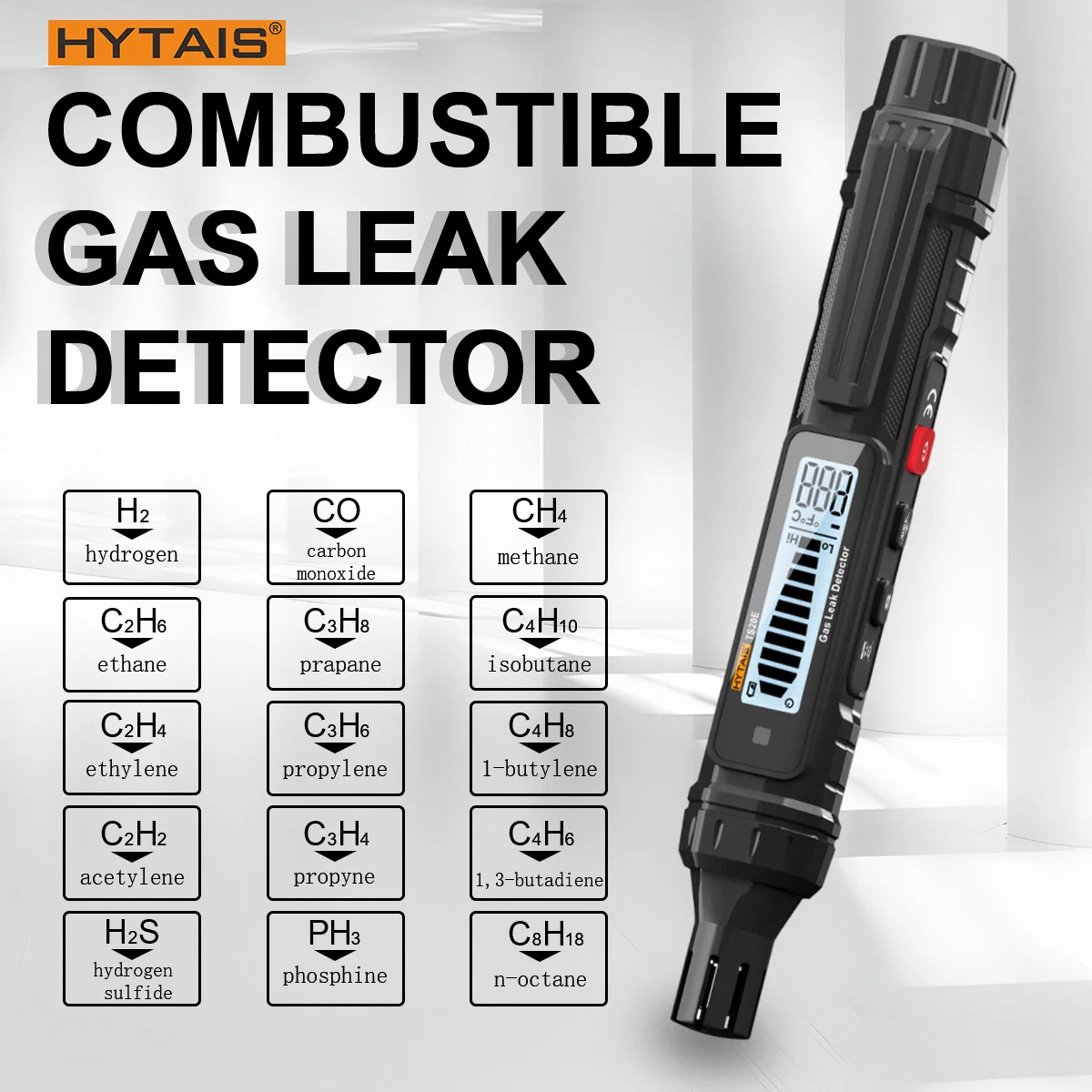 HYTAIS TS20E détecteur de gaz Combustible détecteur de fuite de gaz naturel domestique alarme sonore et visuelle rétro-éclairé LCD Test de renifleur de gaz