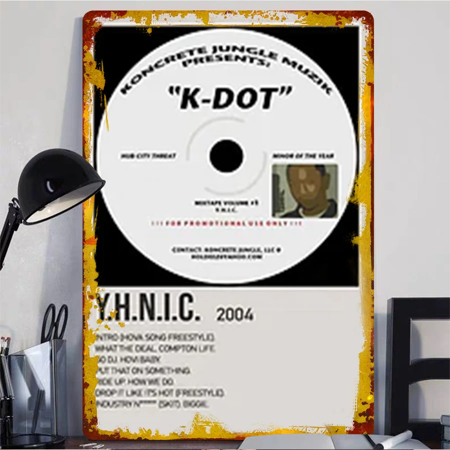Custom Kendrick Lamar K-DOT Album Cover Metal Wall Art YHNIC 2004 Hip Hop Music Decor for Fans