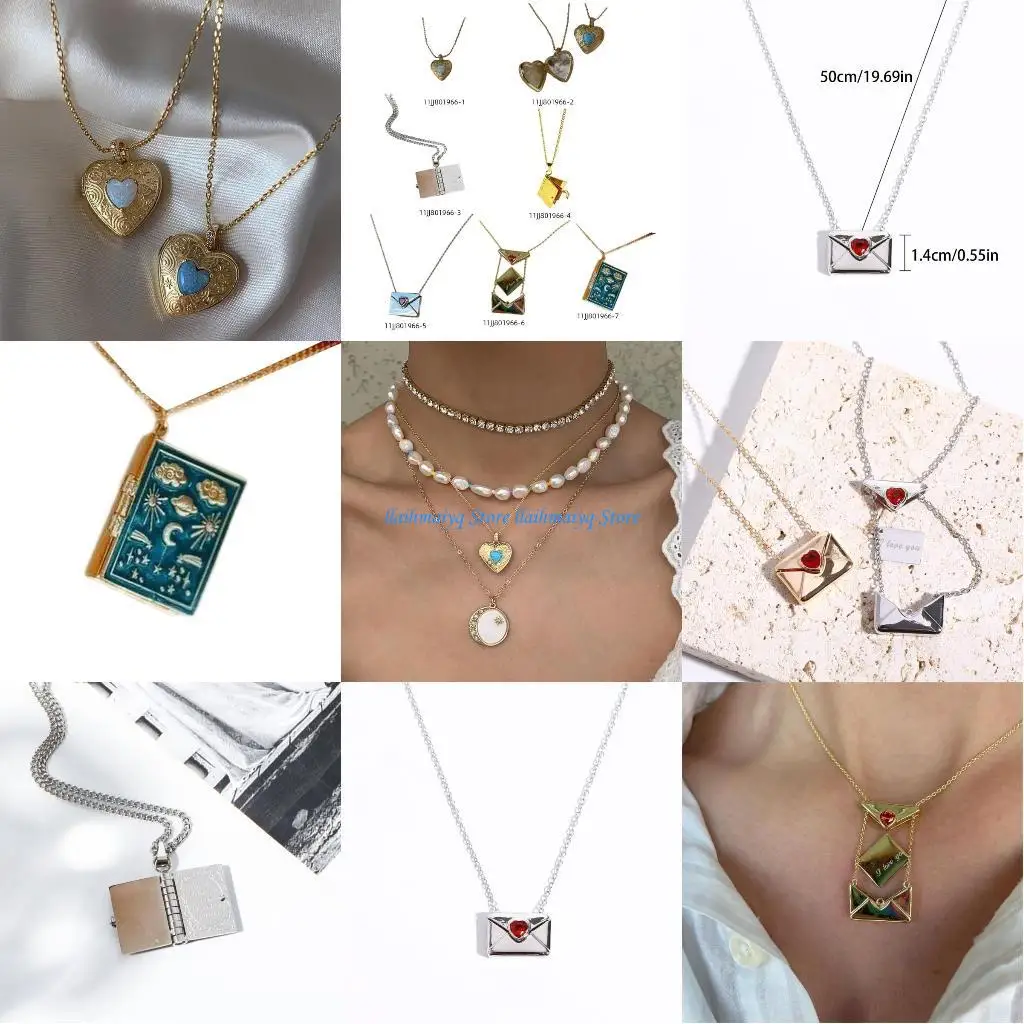 

573B Love Heart Necklace Elegant Book Pendant Neck Chain Jewelry Charm