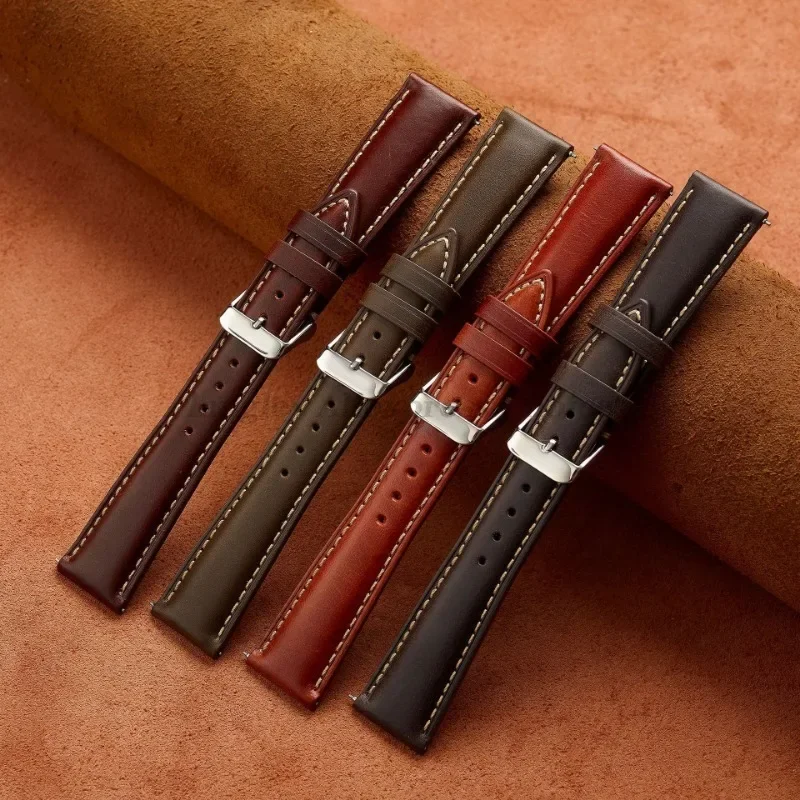 Vintage Oil Wax Genuine Leather Watch Strap 18mm 19mm 20mm 21mm 22mm Brown Watchband for Huawei Watch GT5/Gt4/Gt3 Watch Bracelet