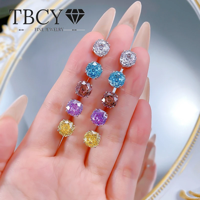 

Серьги TBCYD, серебро 925, красочные 8*8 мм, супер блестящие серьги-гвоздики с цирконом для женщин, 5A, восьмиугольная роза Millennium, вечерние ювелирные изделия для любви