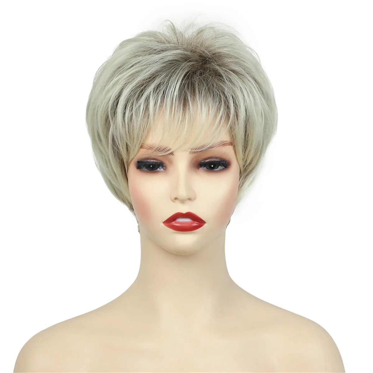 Short Light Gold Wigs Short Hair Fashion Wig Synthetic Chemical Fiber High Temperature Silk Wig Full Cover