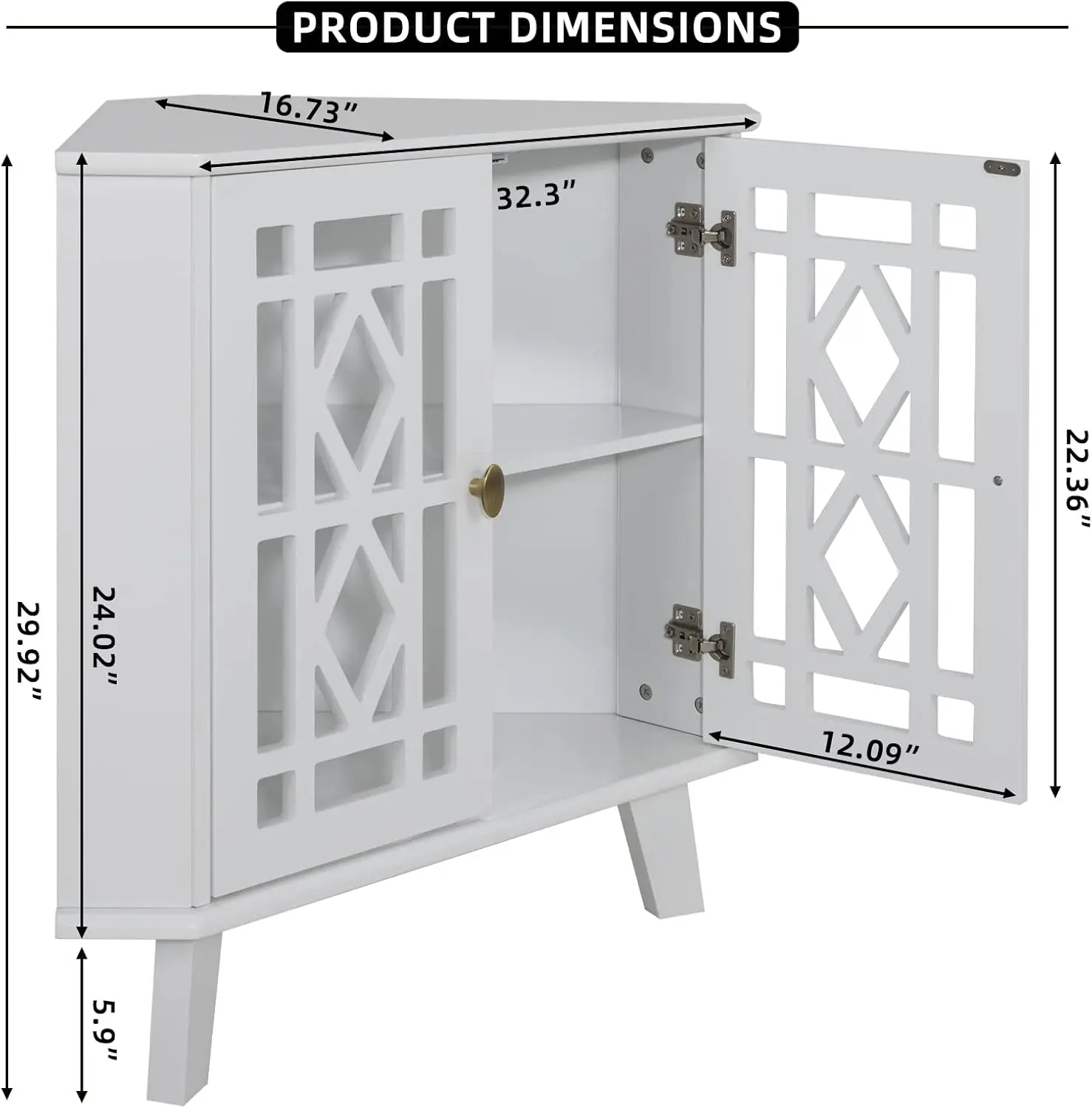 32'' Corner Shelf Stand, Small Corner Table Sideboard Cabinet with 2 Doors and 2-Tier Shelves, Free-Standing Corner Stor