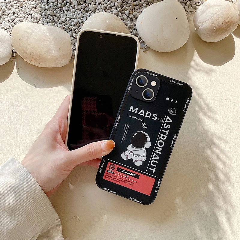 Mars-Astronauten-Druckhülle für iPhone 17e 18 17 16 15 Pro Max 14 13 Pro Max 16e Stoßfeste Silikon-Soft-TPU-Handyhülle Funda – Detail 1
