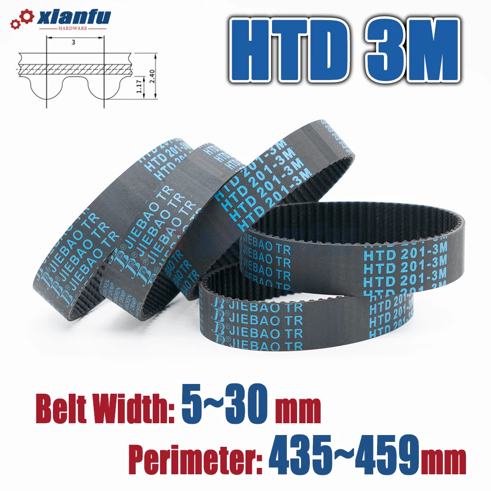 

HTD3M Timing Belt Rubber Perimeter HTD 3M 435 438 441 444 447 450 453 456 459mm Drive Closed Loop Transmission Width 5~30mm CNC