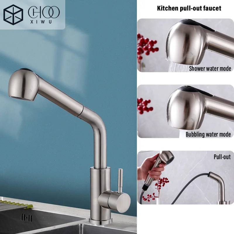 

Kitchen 304 stainless steel basin faucet, hot and cold dual control, 360° rotation, 60cm pull-out range