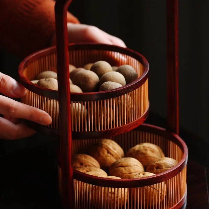 Indian small-leaved red sandalwood, 100 treasures, inlaid baskets, Chinese dim sum, dried fruits, mahogany